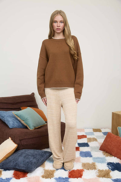 CONTRAST STITCH TRIM SWEATER
