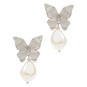 Butterfly Post with Baroque Pearl Drop Earrings: ONE SIZE / VS