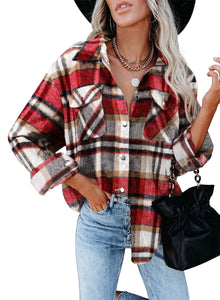 Color Block Long Sleeves Ladies Daily Plaid Shirt