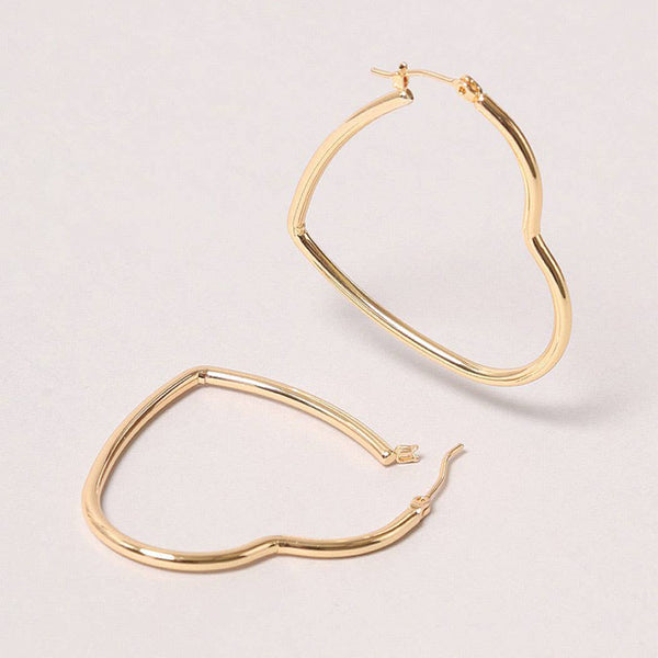 14K Gold-Dipped Heart Hoop Pin Catch Earring: ONE SIZE / WHITE GOLD