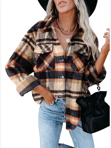 Color Block Long Sleeves Ladies Daily Plaid Shirt