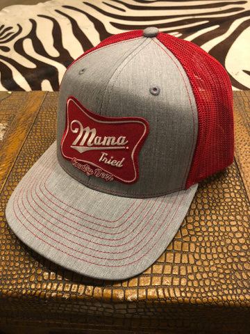Mama Tried Hat: Red Mesh/Grey Panel