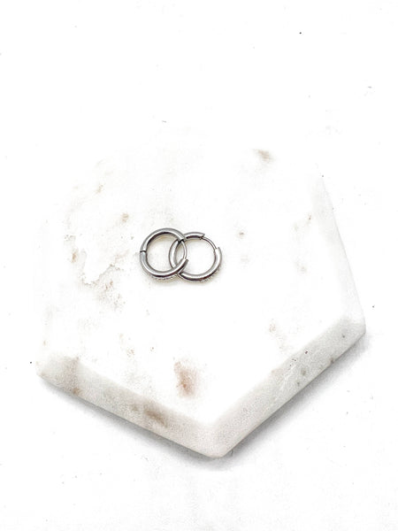 Silver Stainless Steel Gunmetal CZ Huggie Hoop Earrings