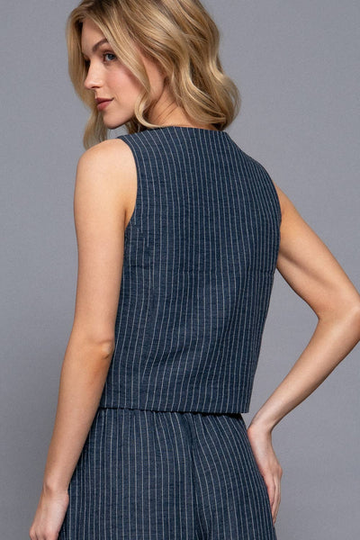 V-Neckline Front Button Closure Linen Effect Vest