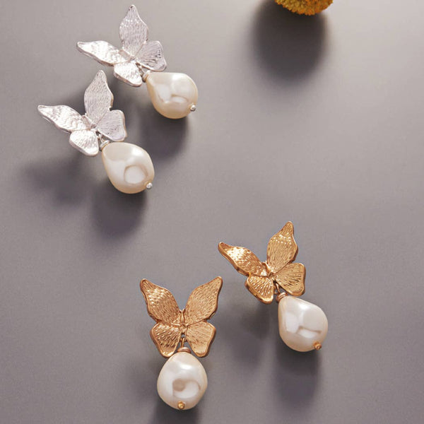 Butterfly Post with Baroque Pearl Drop Earrings: ONE SIZE / VS