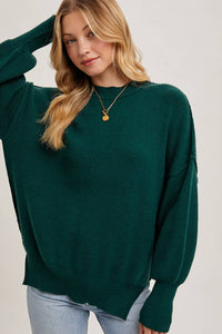 RIBBED MOCK NECK PULLOVER: HUNTER GREEN