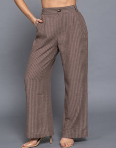 Straight Stripe Linen Effect Long Pants