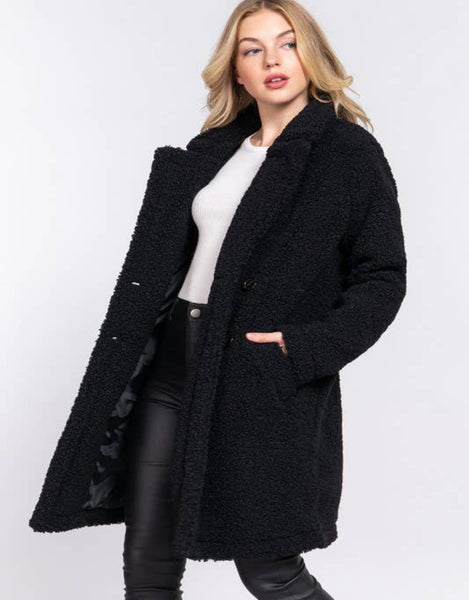 Long Sleeve Double Breasted Faux Fur Teddy Coat