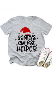 Santas Cutest Helper Kids Christmas Graphic Tee