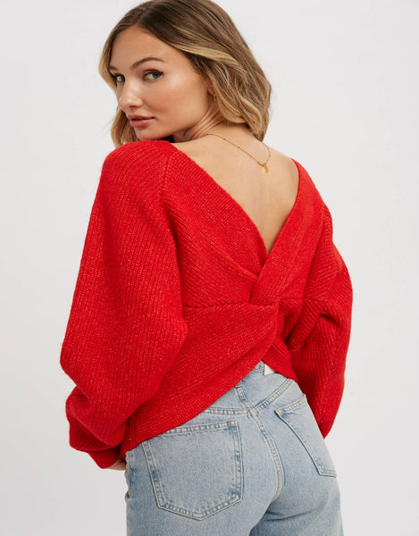 TWIST-BACK PULLOVER SWEATER