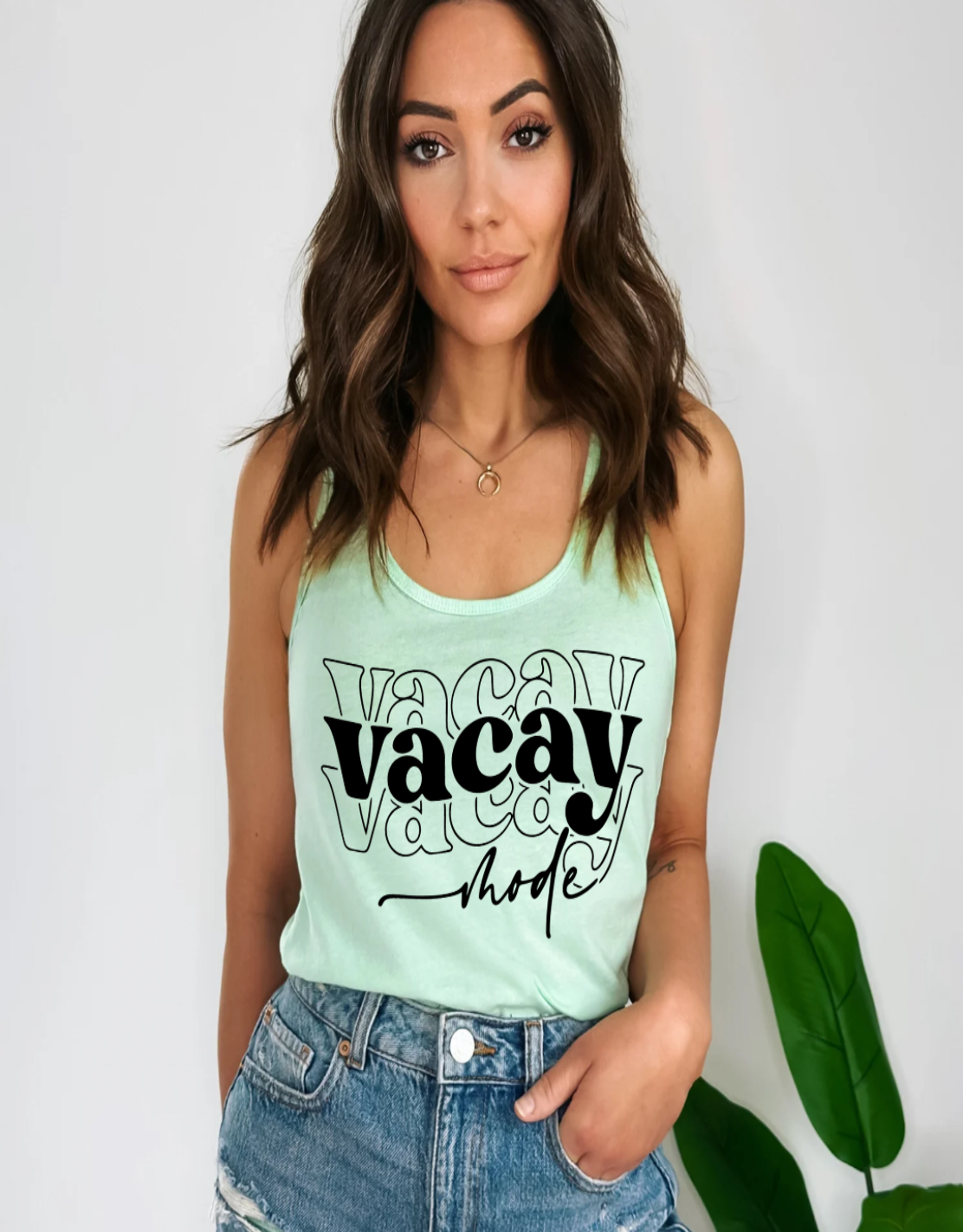 Vacay Mode Wavy Summer Racerback Graphic Tank