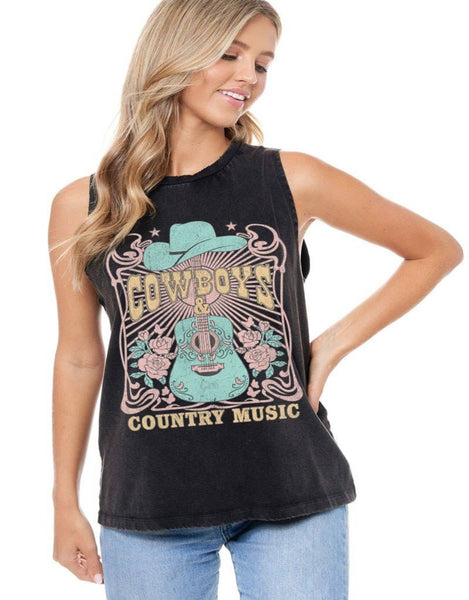 Cowboys & Country Music Vintage Graphic Washed Tank