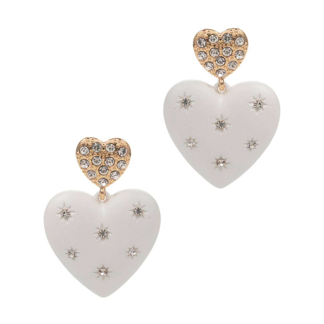 Color Coated Heart Post Drop Earrings: ONE SIZE / WHT