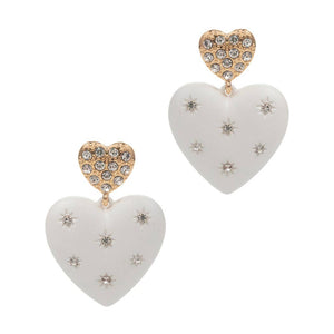 Color Coated Heart Post Drop Earrings: ONE SIZE / WHT