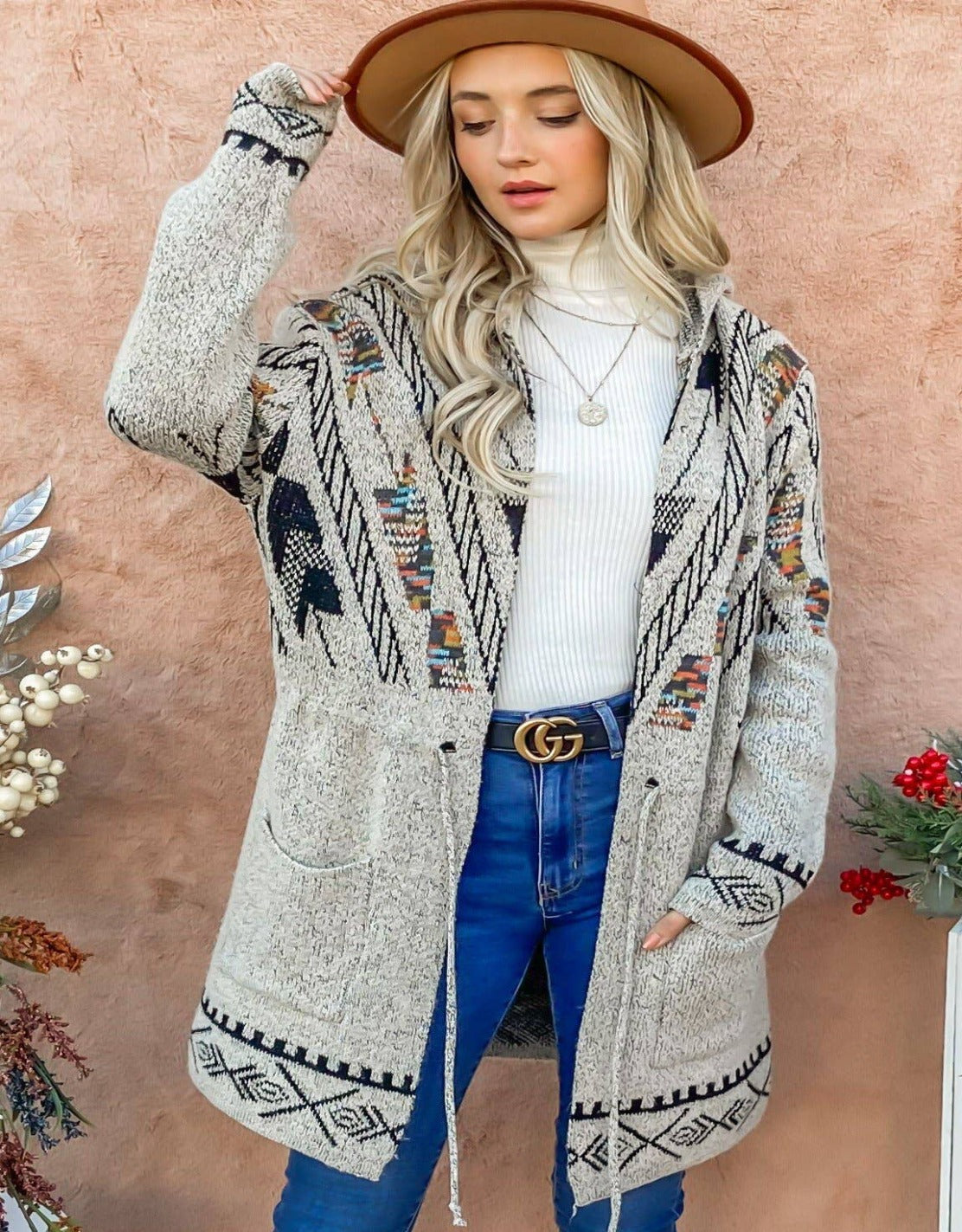 Aztec Print Hoodie Cardigan with Waist Drawstring – Boldly Fashionable  Boutique