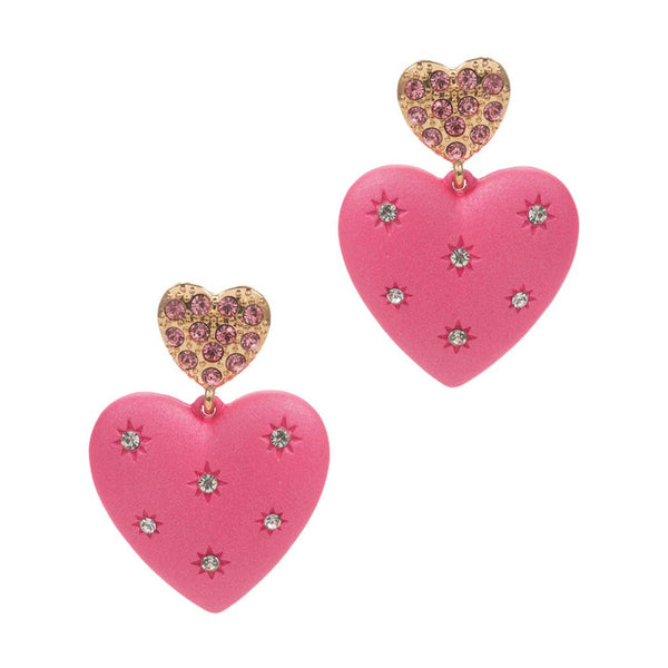 Color Coated Heart Post Drop Earrings: ONE SIZE / HPK