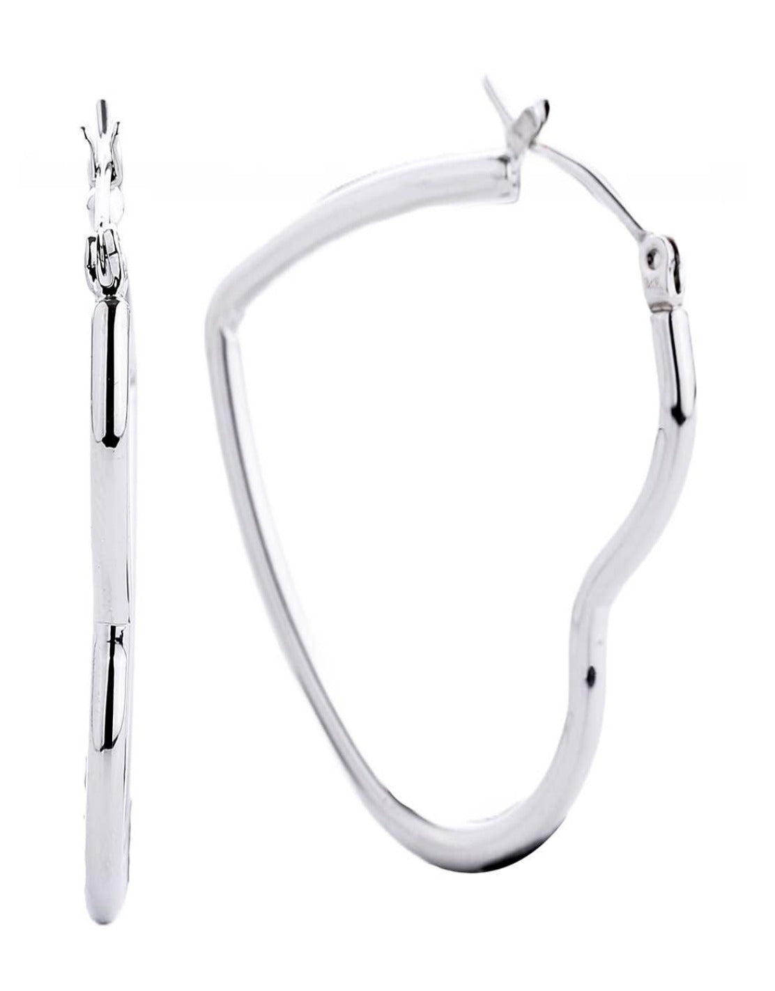 14K Gold-Dipped Heart Hoop Pin Catch Earring: ONE SIZE / WHITE GOLD