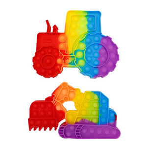 Tractor and Excavator Rainbow Push Pop Bubble Fidget Toy